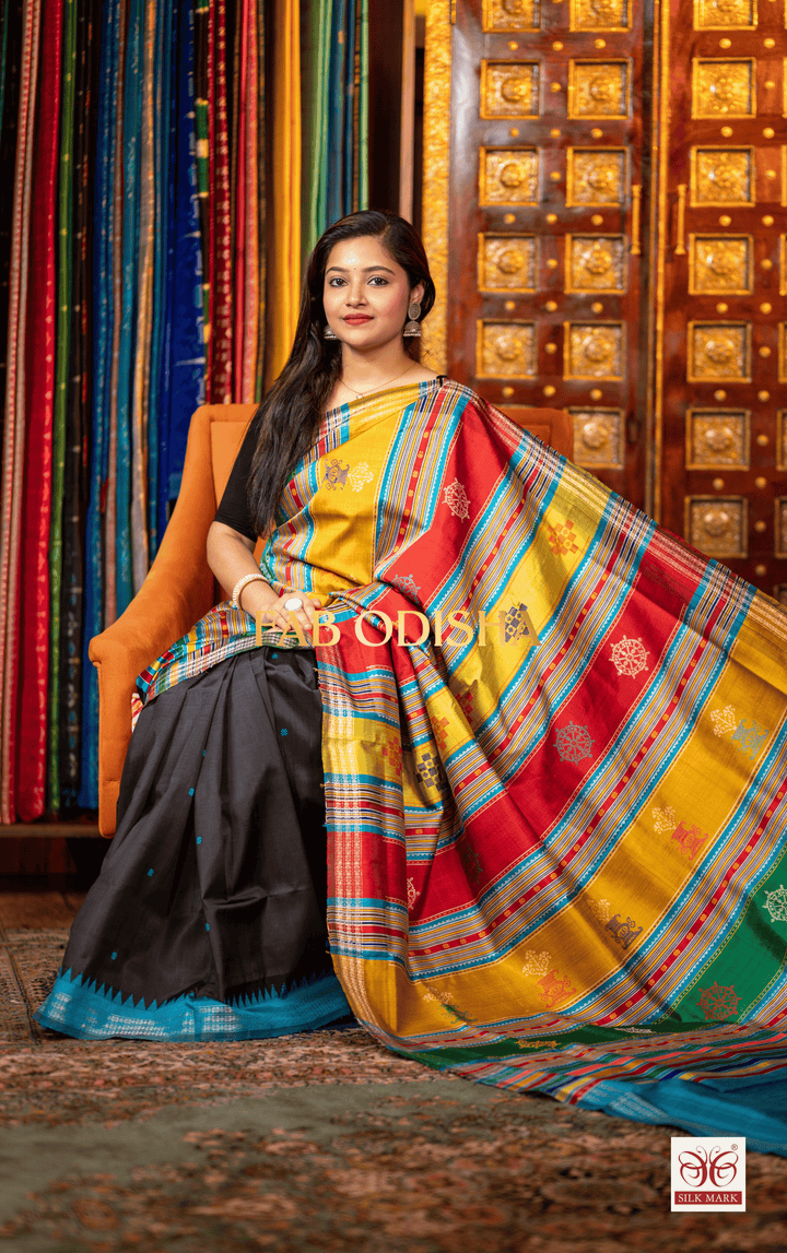 BLACK NAKSHETRA EXCLUSIVE BERHAMPURI DOUBLE AANCHAL PURE SILK PATTA SAREE