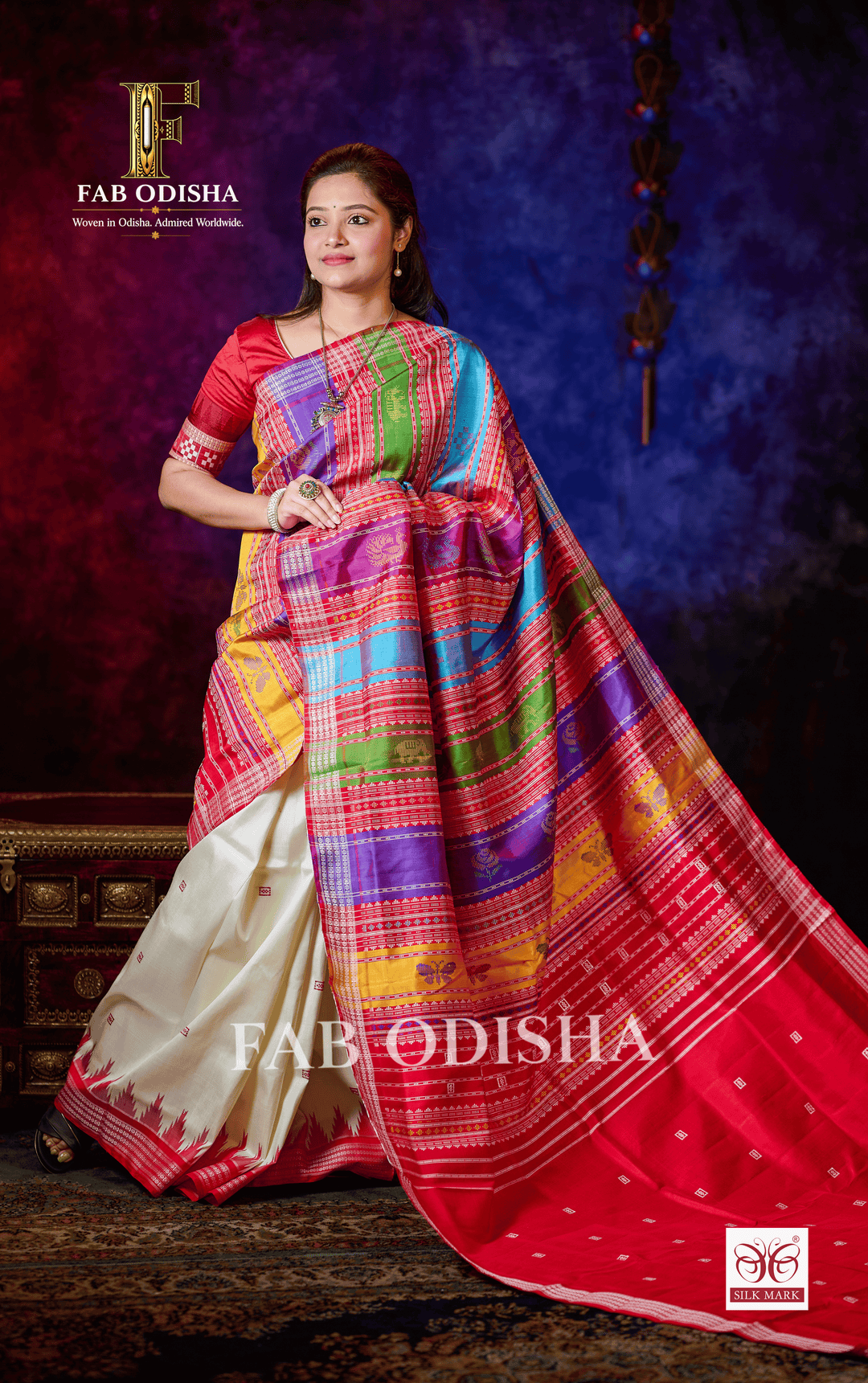 RANGAPRABHA BERHAMPURI HANDLOOM DOUBLE AANCHAL PURE SILK PATTA SAREE