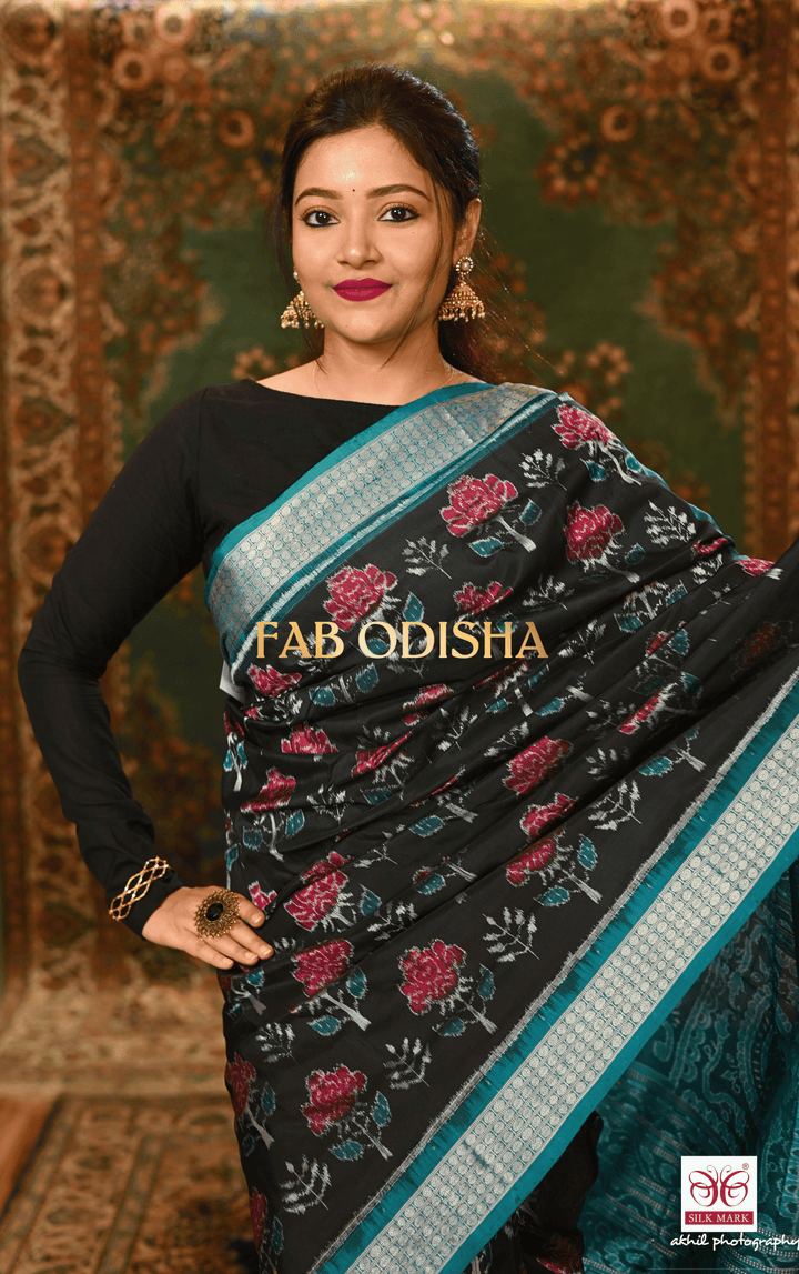 CELESTIAL DIVASTRI EXCLUSIVE SAMBALPURI HANDLOOM PURE SILK SAREE WITH FULL IKAT BLOUSE PIECE