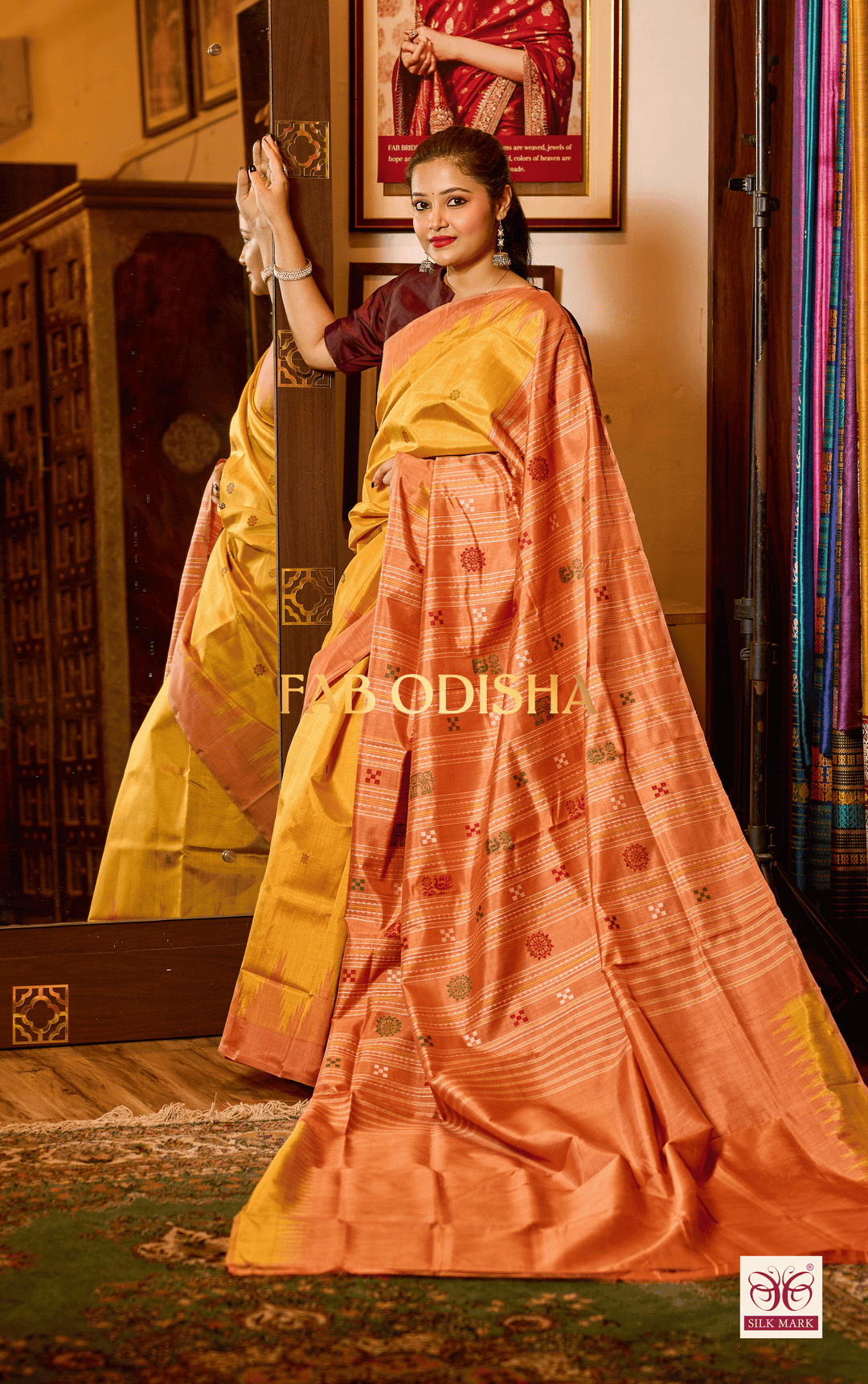 DHRITI PARAM VASTRA NATURAL DYE EXCLUSIVE BERHAMPURI DOUBLE AANCHAL PURE SILK PATTA SAREE