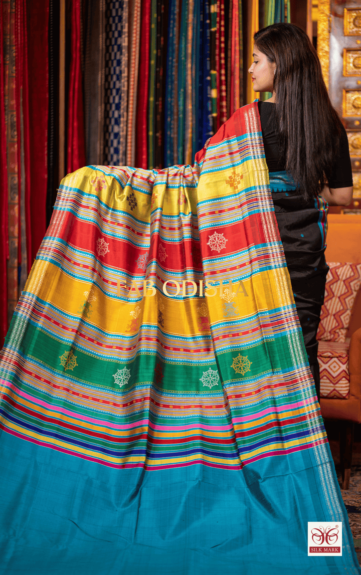 BLACK NAKSHETRA EXCLUSIVE BERHAMPURI DOUBLE AANCHAL PURE SILK PATTA SAREE