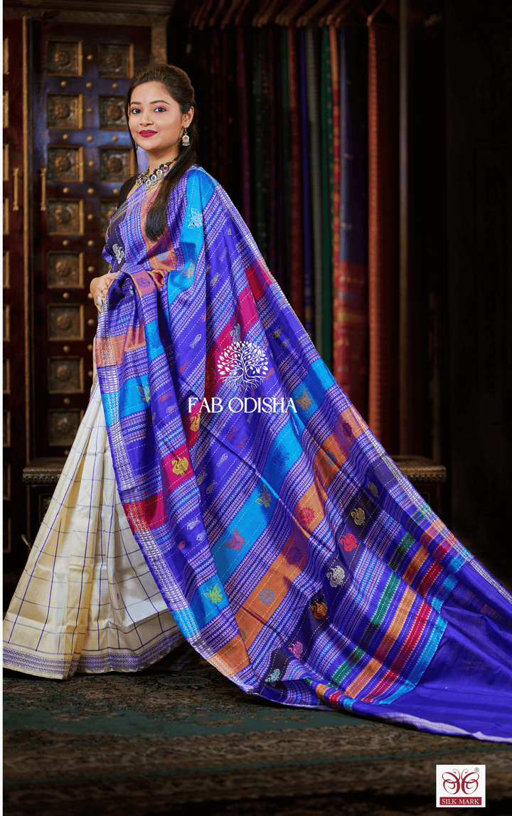 VEDIC AURA BERHAMPURI DOUBLE AANCHAL PURE SILK PATTA SAREE