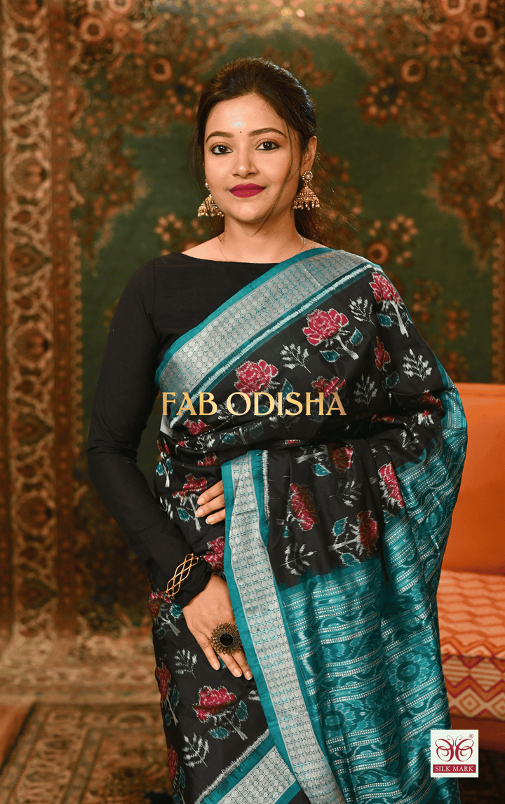 CELESTIAL DIVASTRI EXCLUSIVE SAMBALPURI HANDLOOM PURE SILK SAREE WITH FULL IKAT BLOUSE PIECE