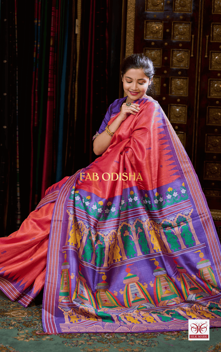 SHREE MANDIR THEME SARI OPULENCE MASTER WEAVE SUPER FINE TUSSAR SILK SAREE