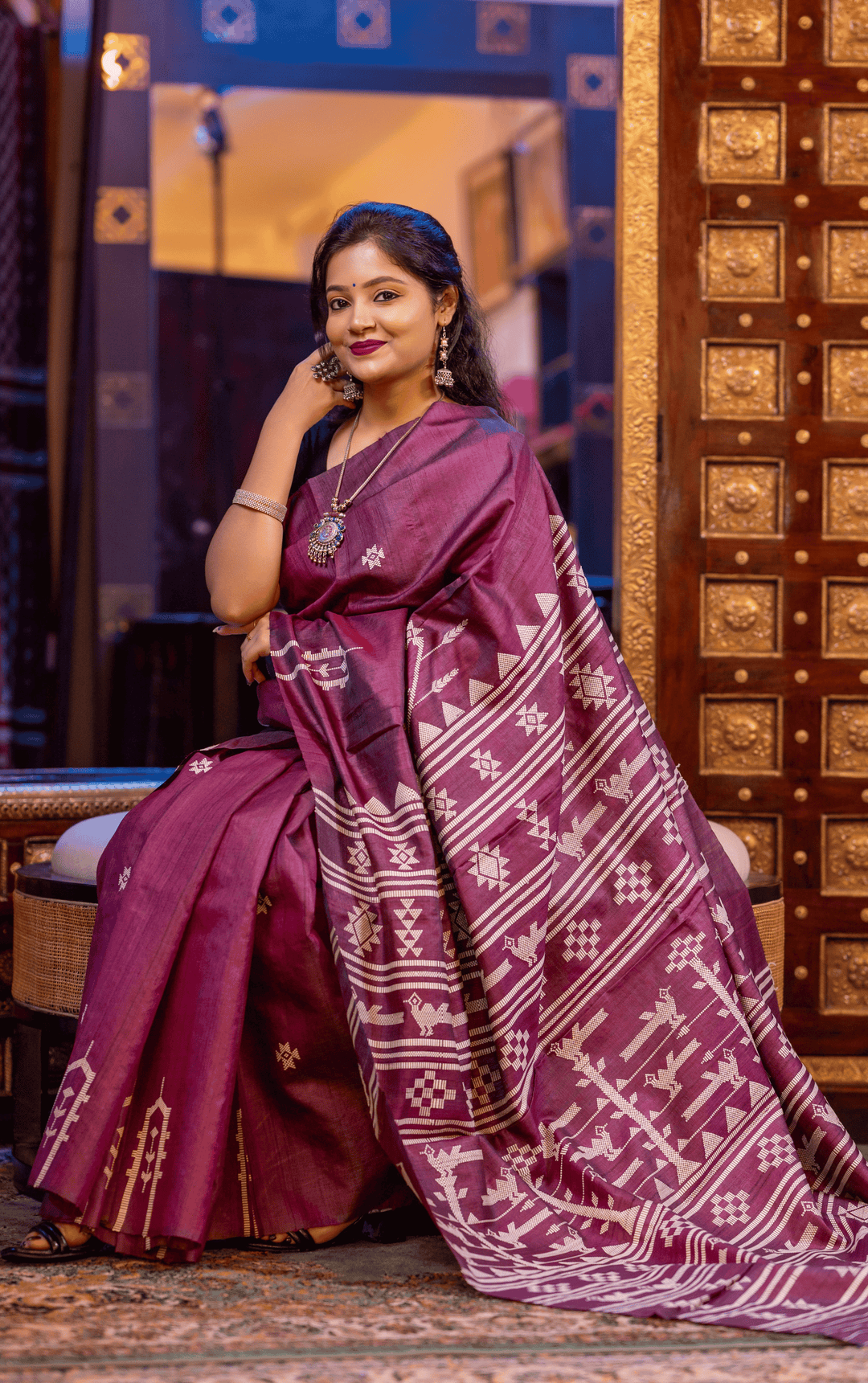 DIVYARANGI SUKRITI BOMKAI HERITAGE FINE TUSSAR HANDLOOM SILK SAREE