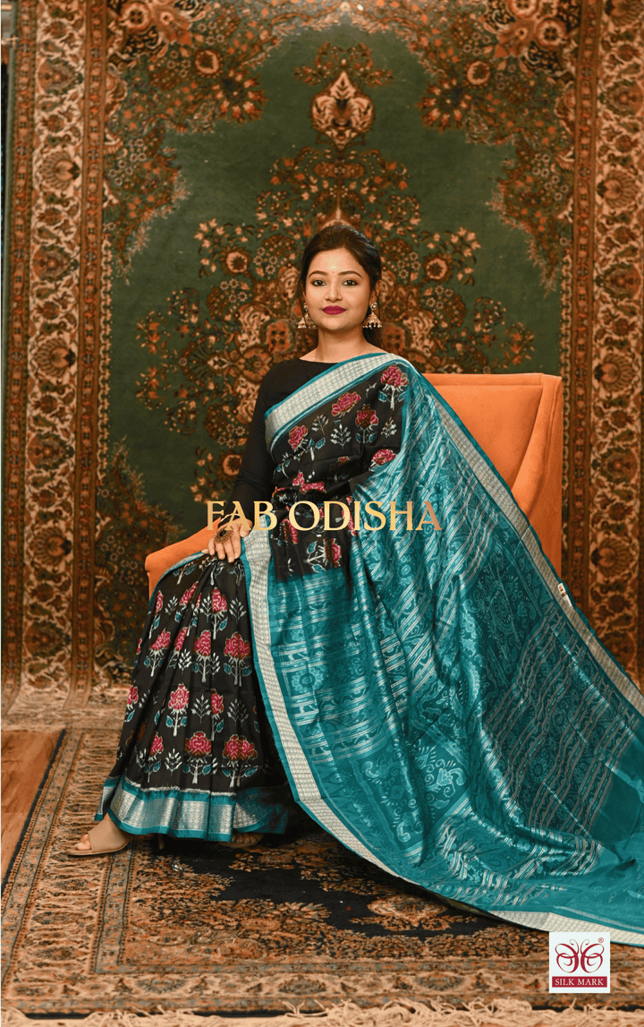 CELESTIAL DIVASTRI EXCLUSIVE SAMBALPURI HANDLOOM PURE SILK SAREE WITH FULL IKAT BLOUSE PIECE
