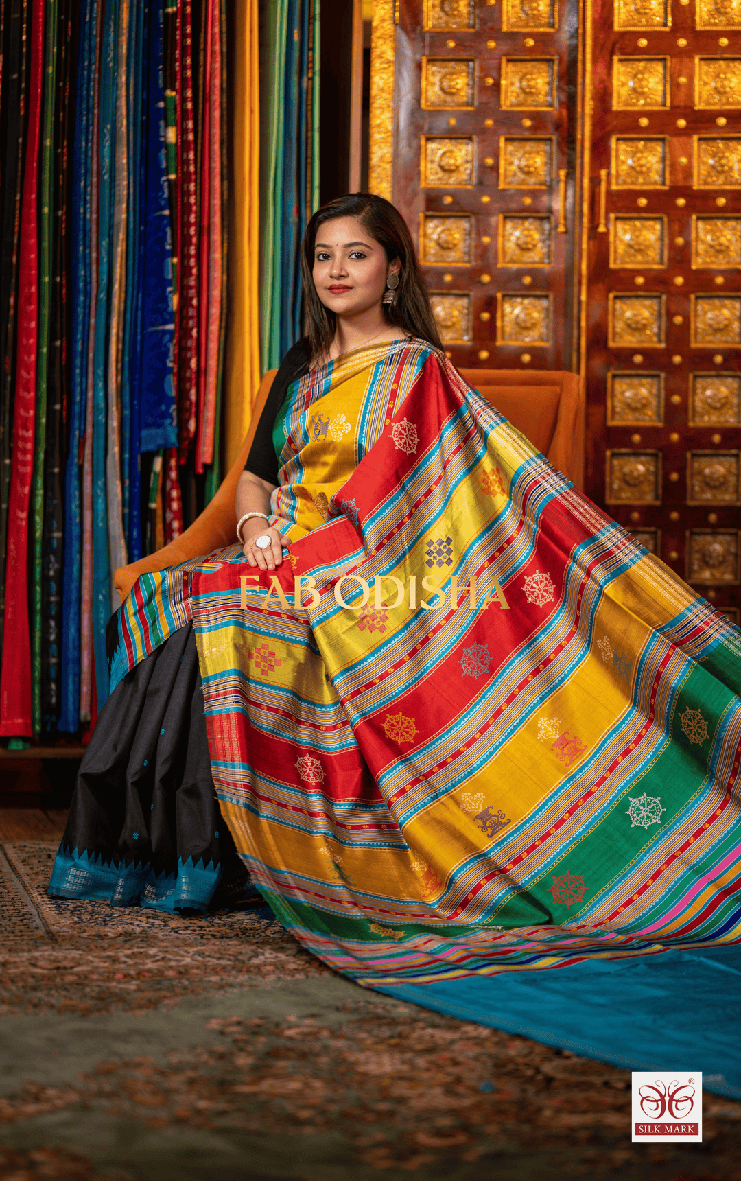BLACK NAKSHETRA EXCLUSIVE BERHAMPURI DOUBLE AANCHAL PURE SILK PATTA SAREE