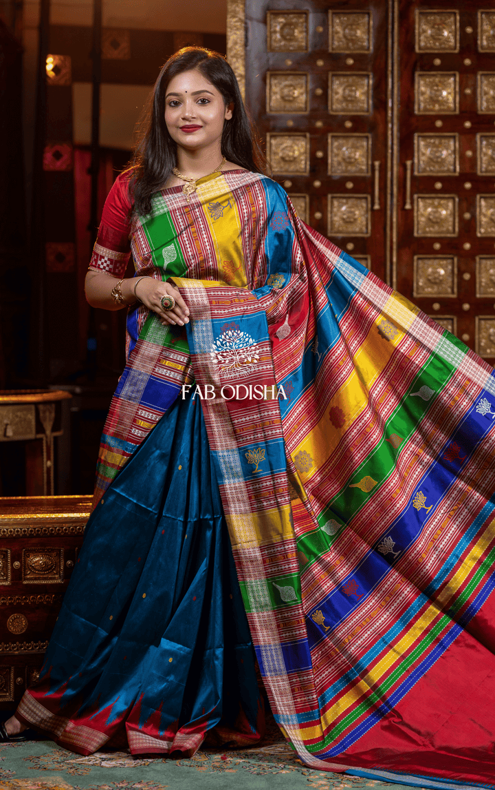 DIVINE DRAPES BERHAMPURI DOUBLE AANCHAL PURE SILK PATTA SAREE