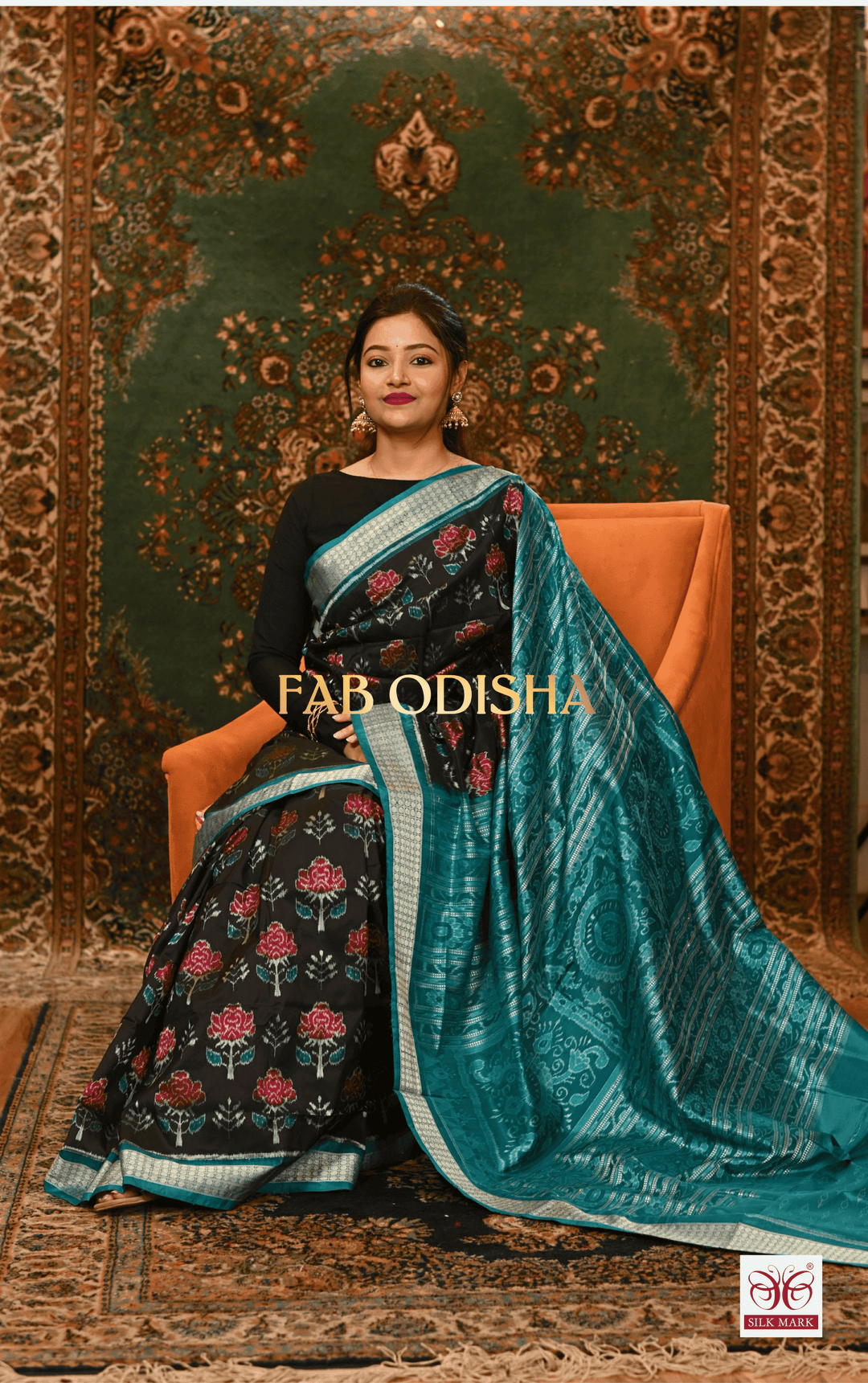CELESTIAL DIVASTRI EXCLUSIVE SAMBALPURI HANDLOOM PURE SILK SAREE WITH FULL IKAT BLOUSE PIECE