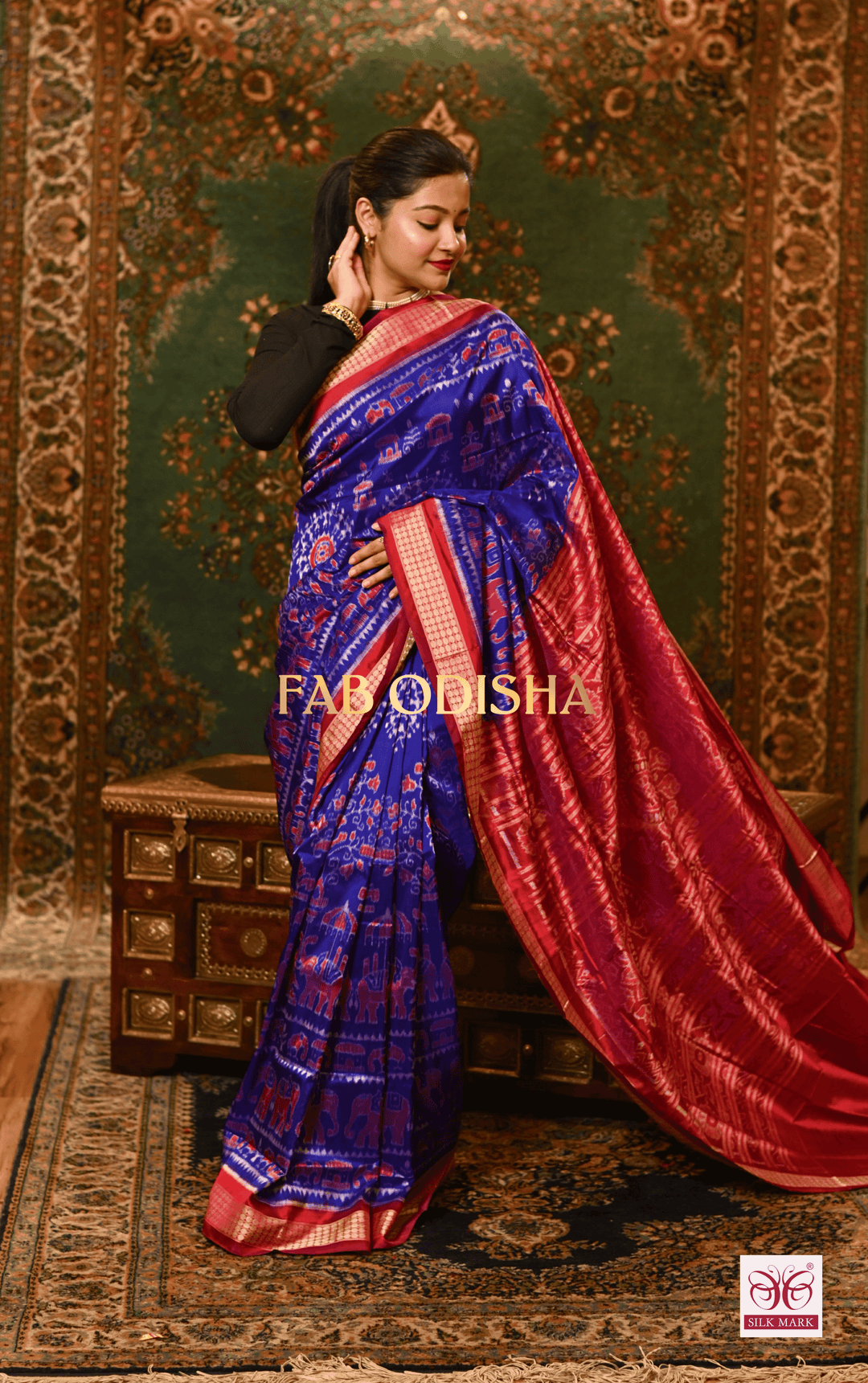 HERITAGE BLUE GAJAGAMINI SAMBALPURI HANDLOOM PURE SILK SAREE