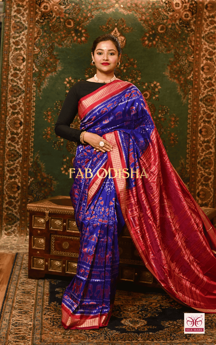 HERITAGE BLUE GAJAGAMINI SAMBALPURI HANDLOOM PURE SILK SAREE