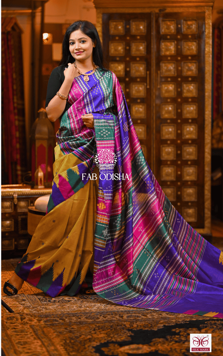 RADHA RANG BERHAMPURI DOUBLE AANCHAL PURE SILK PATTA SAREE