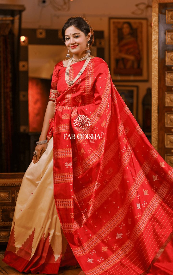 SATI SAVITRI BERHAMPURI DOUBLE AANCHAL PURE SILK PATTA SAREE