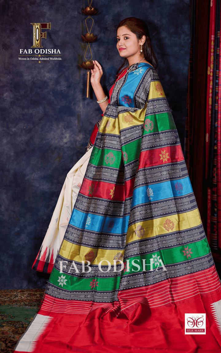 NAVARANGINI VASTRA BERHAMPURI HANDLOOM DOUBLE AANCHAL PURE SILK PATTA SAREE
