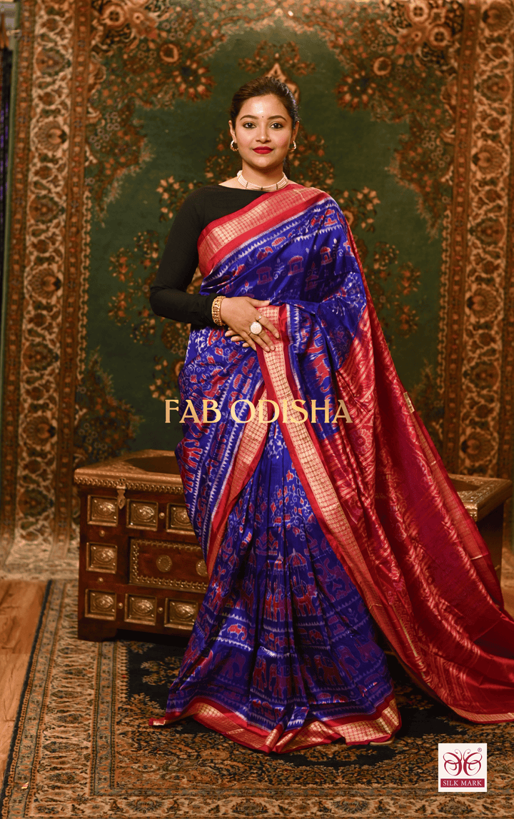 HERITAGE BLUE GAJAGAMINI SAMBALPURI HANDLOOM PURE SILK SAREE