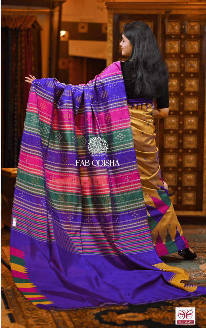 RADHA RANG BERHAMPURI DOUBLE AANCHAL PURE SILK PATTA SAREE