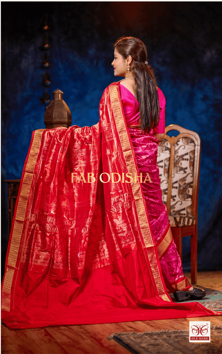 PANKHUDI GULABI DOLI BARAAT AANCHAL SAMBALPURI HANDLOOM PURE SILK TISSUE SAREE