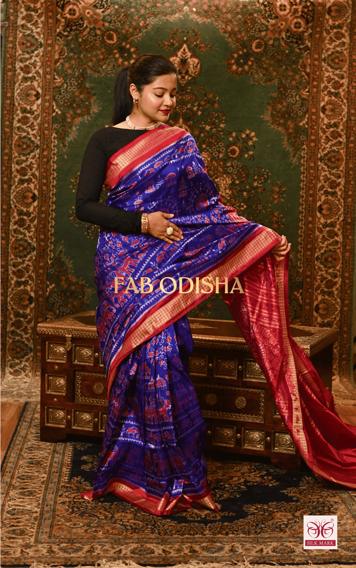 HERITAGE BLUE GAJAGAMINI SAMBALPURI HANDLOOM PURE SILK SAREE