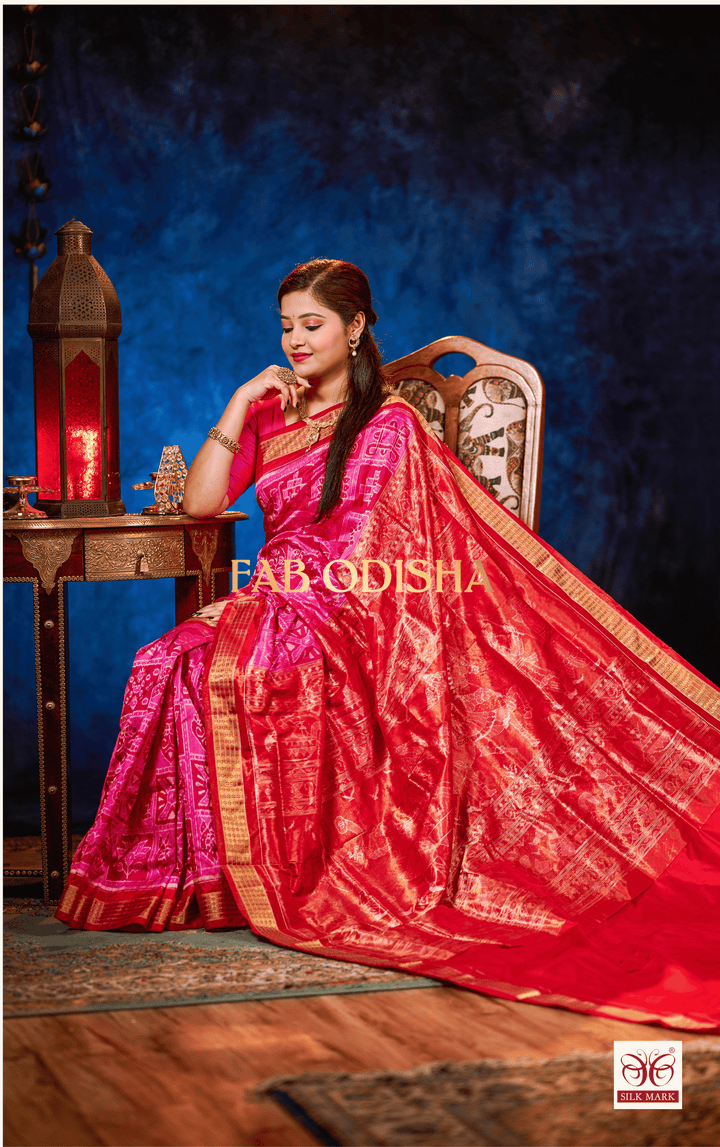PANKHUDI GULABI DOLI BARAAT AANCHAL SAMBALPURI HANDLOOM PURE SILK TISSUE SAREE