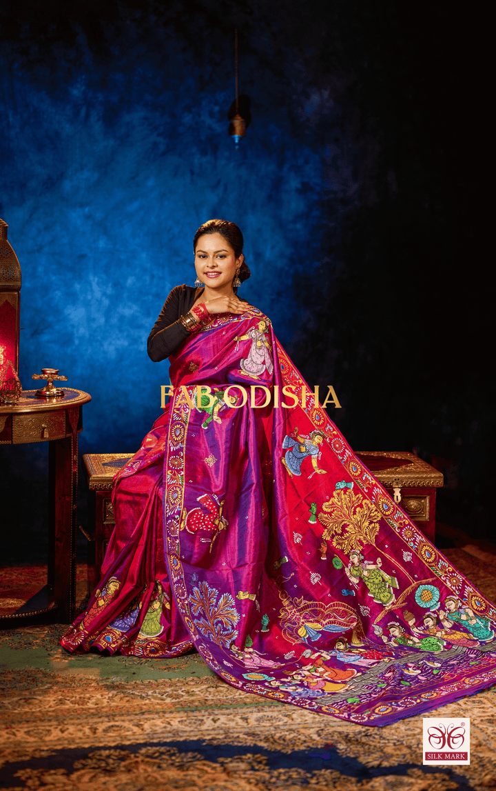RAASIYA THEMED PATTACHITRA HANDLOOM SILK SAREE