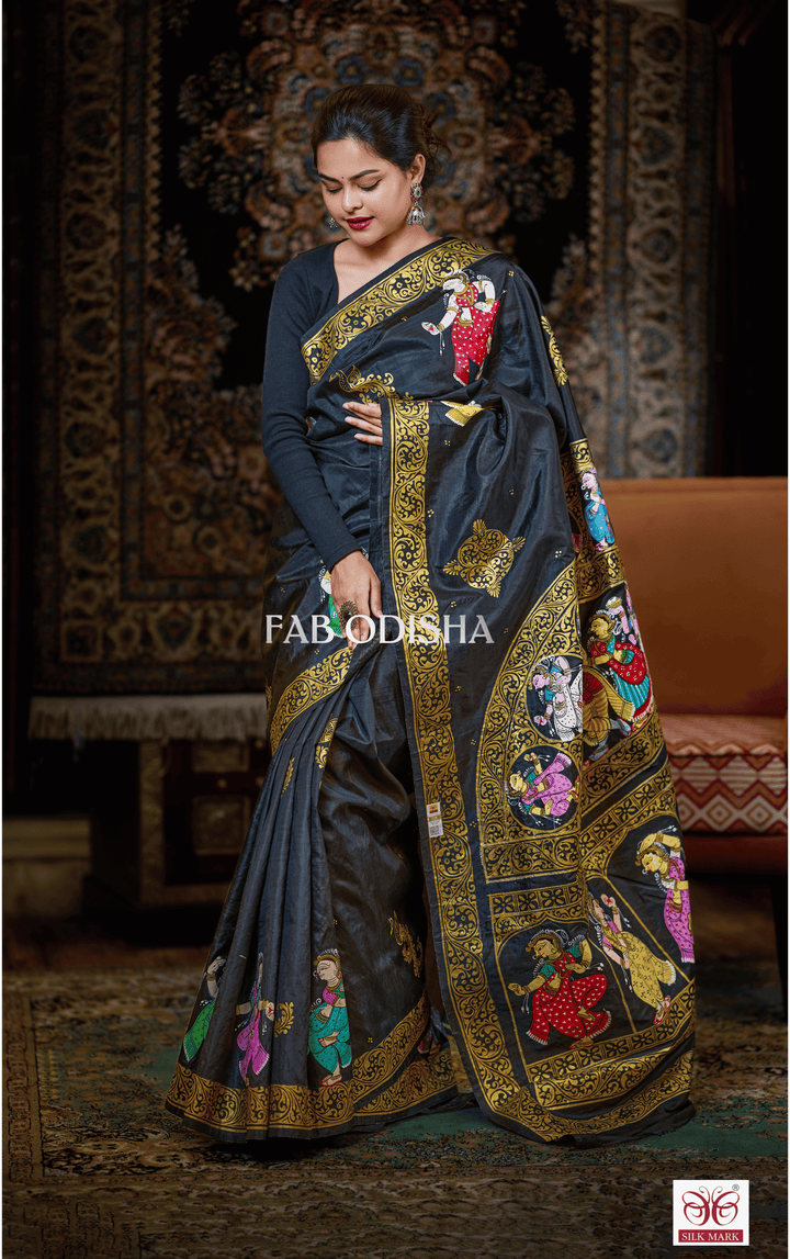 RADHE KRISHNA RASA THEME ODISHI PATTACHITRA SILK SAREE