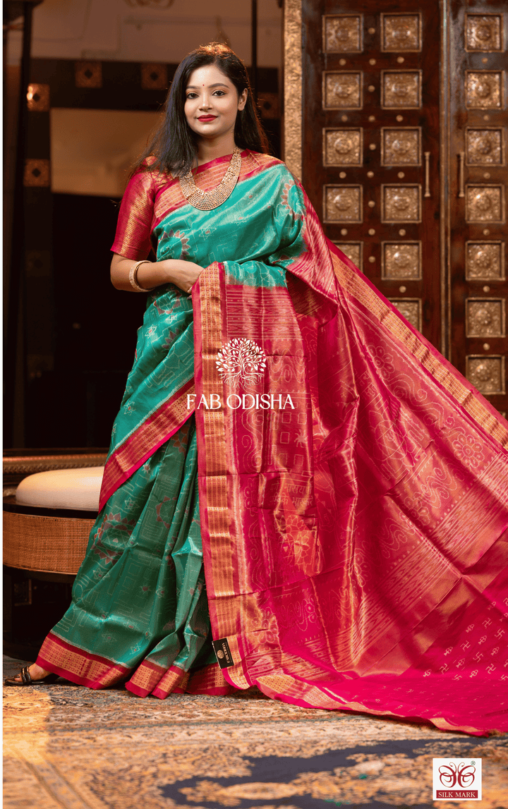 AUSPICIOUS GODDESS OF WEALTH SHREE LAKSHMI YANTRA FULL BODY TISSUE SILK SAREE