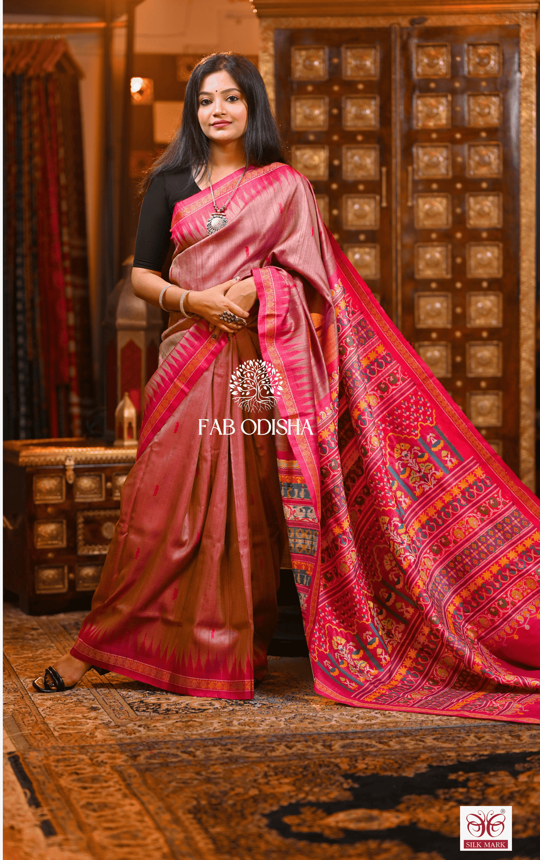 KAUSIKI CELESTIAL EMBRACE RARE AND PREMIUM JACQUARD HAND-WOVEN FINE TUSSAR SILK SAREE