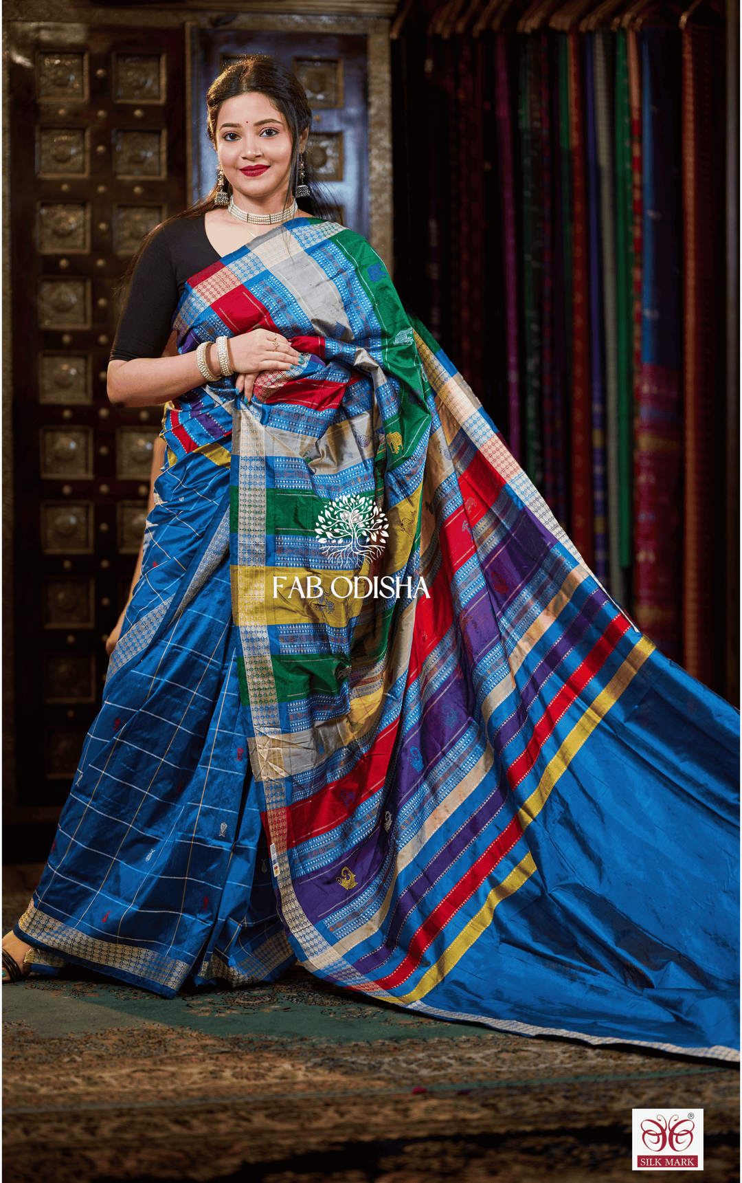 SARI SAROVAR CHECKERED BERHAMPURI DOUBLE AANCHAL PURE SILK PATTA SAREE