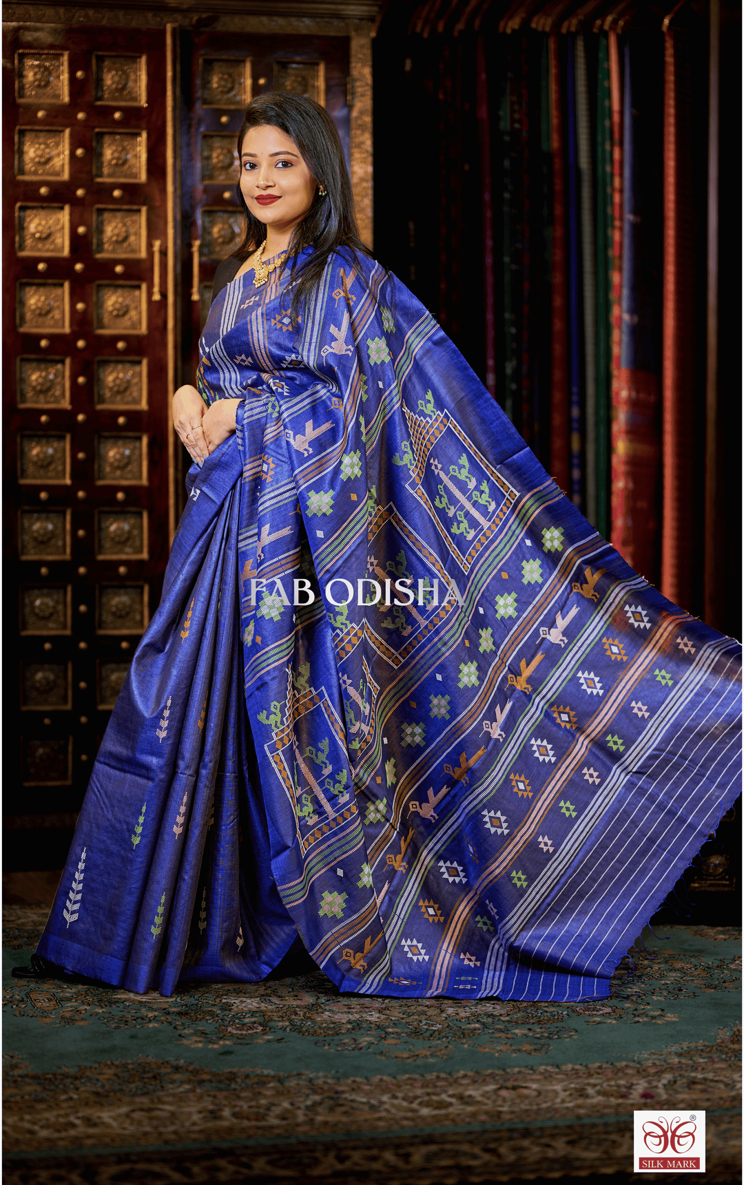 ADHARAN CULTURAL DRAPES BOMKAI HERITAGE FINE TUSSAR HANDLOOM SILK SAREE