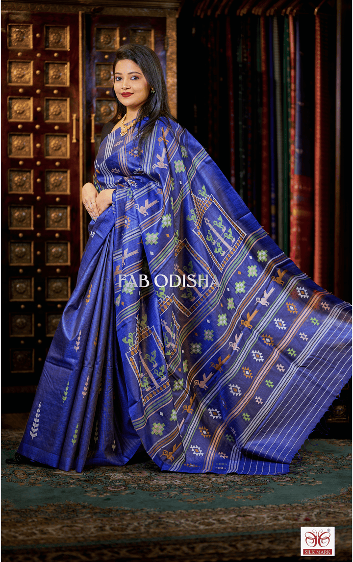 ADHARAN CULTURAL DRAPES BOMKAI HERITAGE FINE TUSSAR HANDLOOM SILK SAREE