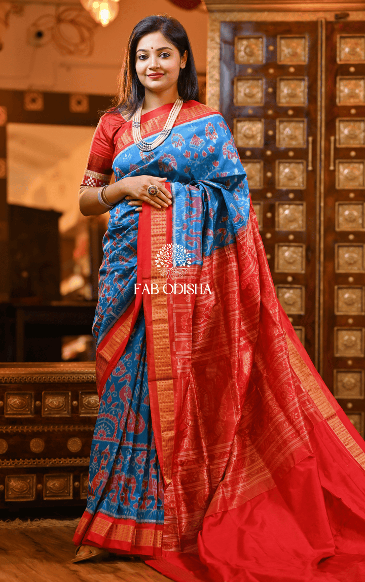 HERITAGE AIRAVANI SAMBALPURI HANDLOOM PURE SILK TISSUE SAREE