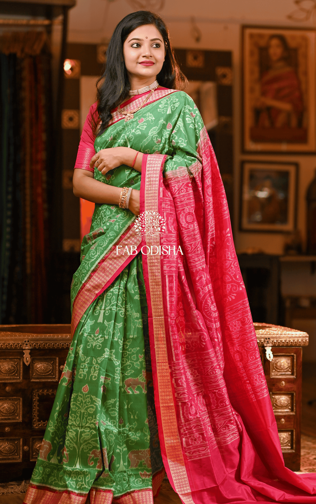 EMERALD TREE OF LIFE KALPAVRIKSHYA SAMBALPURI PURE SILK SAREE