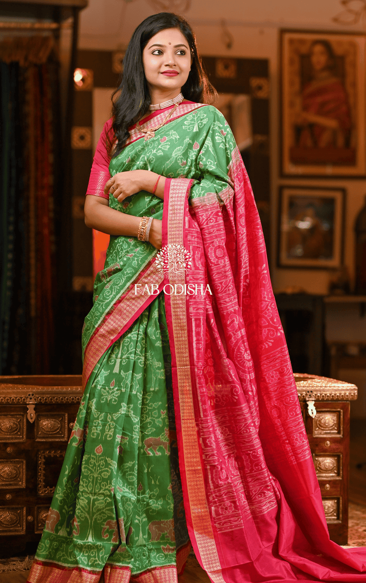EMERALD TREE OF LIFE KALPAVRIKSHYA SAMBALPURI PURE SILK SAREE