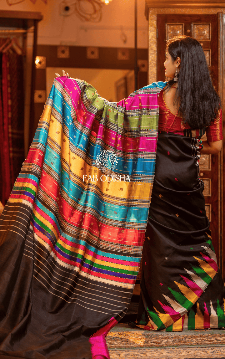 KARIGHAR PRATIBIMB BERHAMPURI DOUBLE AANCHAL PURE SILK PATTA SAREE