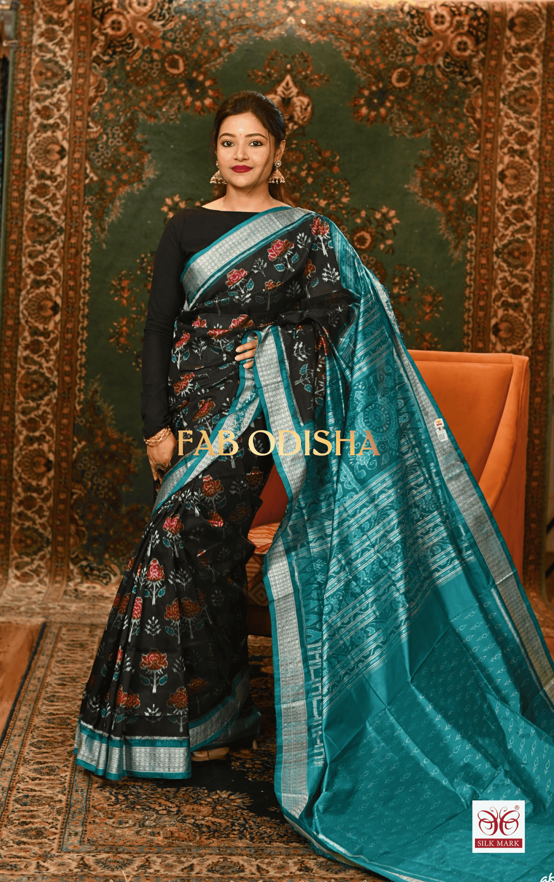 CELESTIAL DIVASTRI EXCLUSIVE SAMBALPURI HANDLOOM PURE SILK SAREE WITH FULL IKAT BLOUSE PIECE