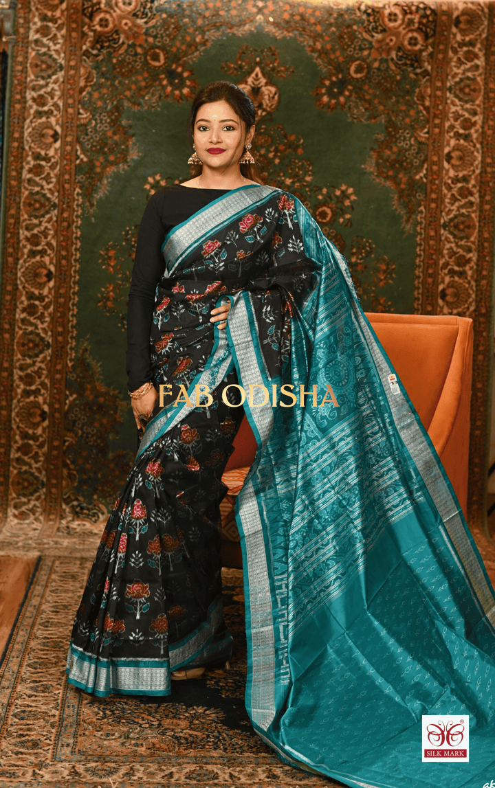CELESTIAL DIVASTRI EXCLUSIVE SAMBALPURI HANDLOOM PURE SILK SAREE WITH FULL IKAT BLOUSE PIECE