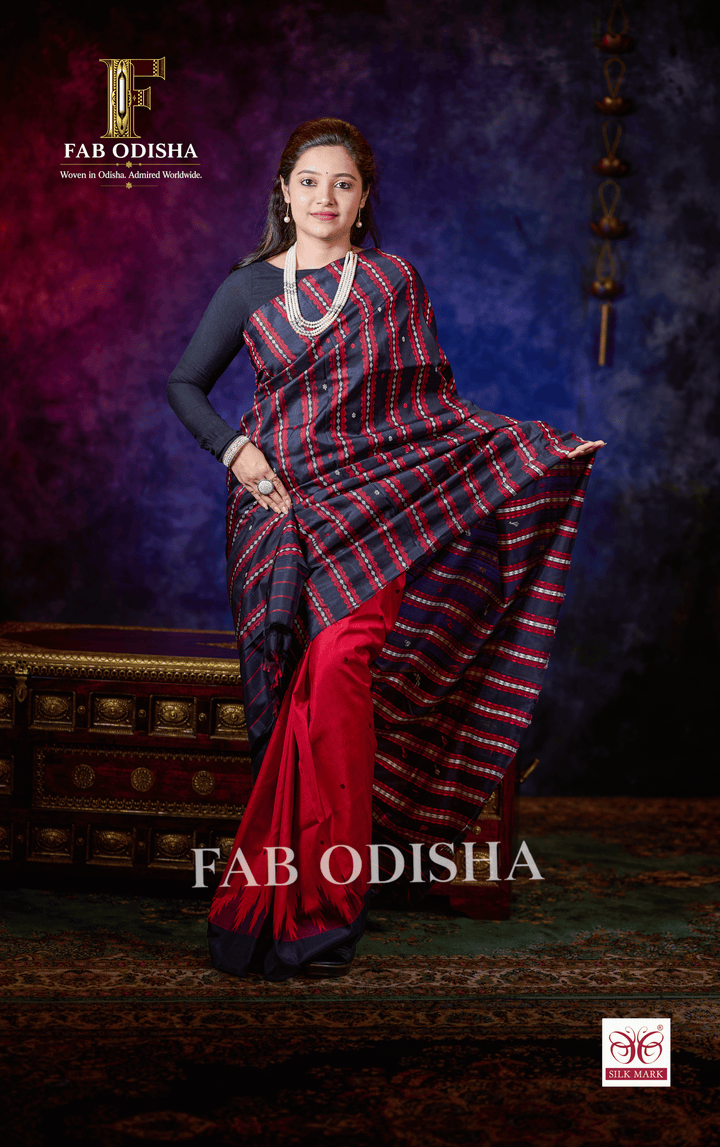 RUBY ROYALE BERHAMPURI HANDLOOM DOUBLE AANCHAL PURE SILK PATTA SAREE