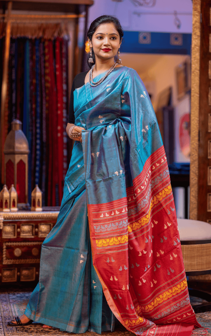 INDRALOK DRAPE DYNASTY DESIGNER FINE TUSSAR SILK SAREE