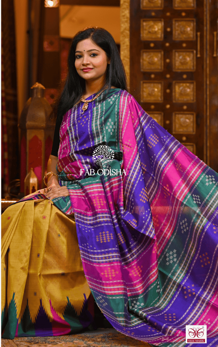 RADHA RANG BERHAMPURI DOUBLE AANCHAL PURE SILK PATTA SAREE