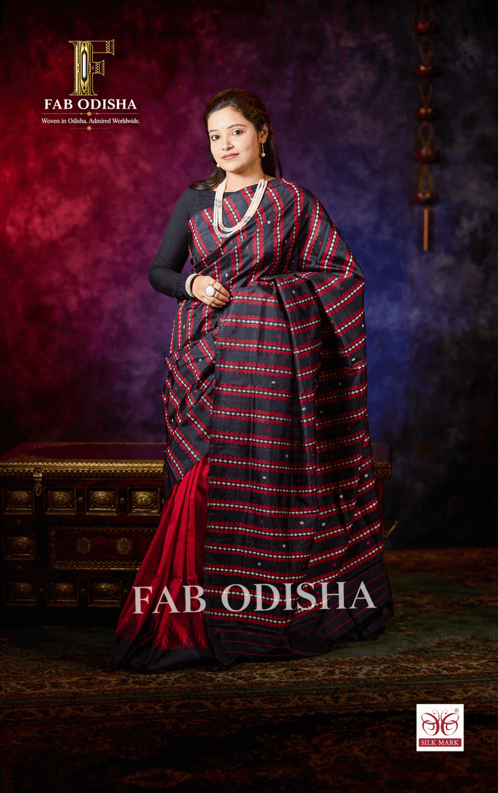 RUBY ROYALE BERHAMPURI HANDLOOM DOUBLE AANCHAL PURE SILK PATTA SAREE