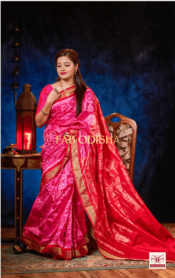 PANKHUDI GULABI DOLI BARAAT AANCHAL SAMBALPURI HANDLOOM PURE SILK TISSUE SAREE