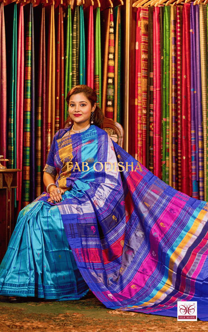 NEEL BAGH BERHAMPURI DOUBLE AANCHAL PURE SILK PATTA SAREE