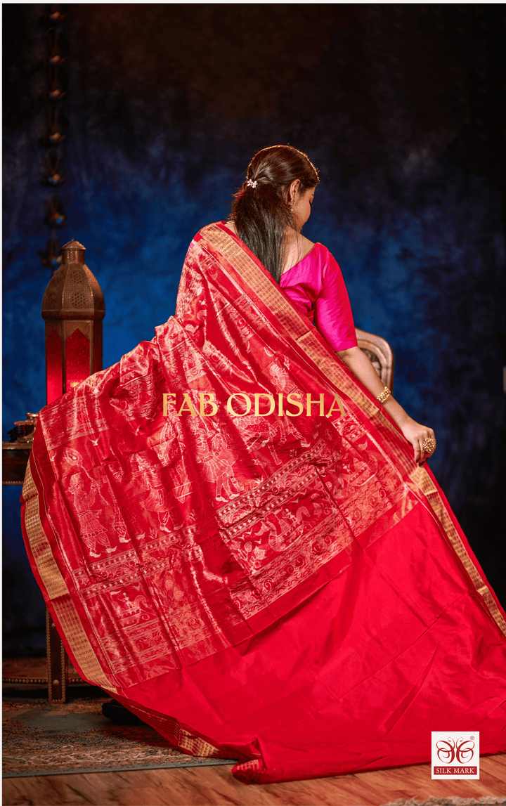 PANKHUDI GULABI DOLI BARAAT AANCHAL SAMBALPURI HANDLOOM PURE SILK TISSUE SAREE