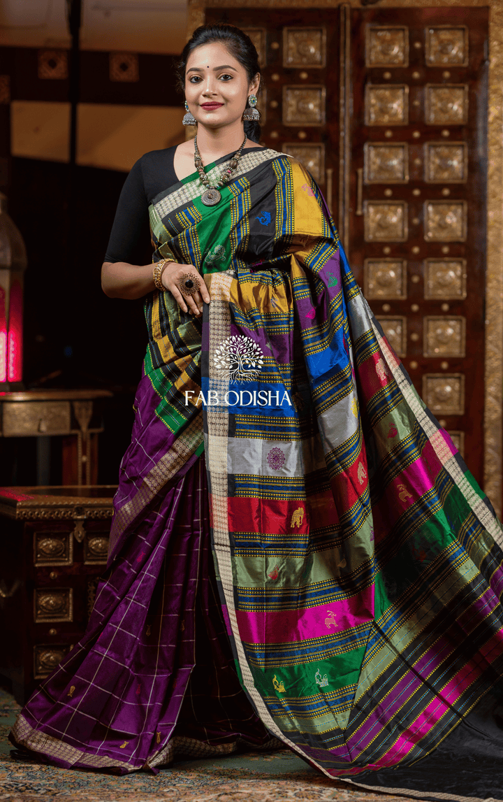 LAVANYA ARTISANAL THREADS BERHAMPURI DOUBLE AANCHAL PURE SILK PATTA SAREE