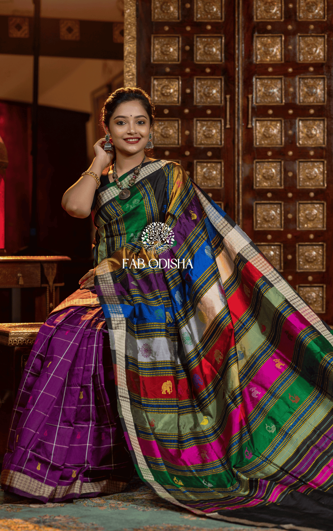 LAVANYA ARTISANAL THREADS BERHAMPURI DOUBLE AANCHAL PURE SILK PATTA SAREE