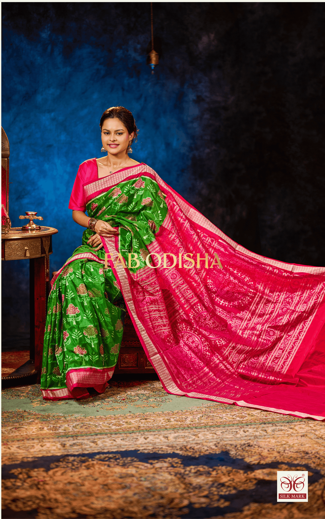CELESTIAL DIVASTRI PINK EXCLUSIVE SAMBALPURI HANDLOOM PURE SILK SAREE WITH FULL IKAT BLOUSE PIECE