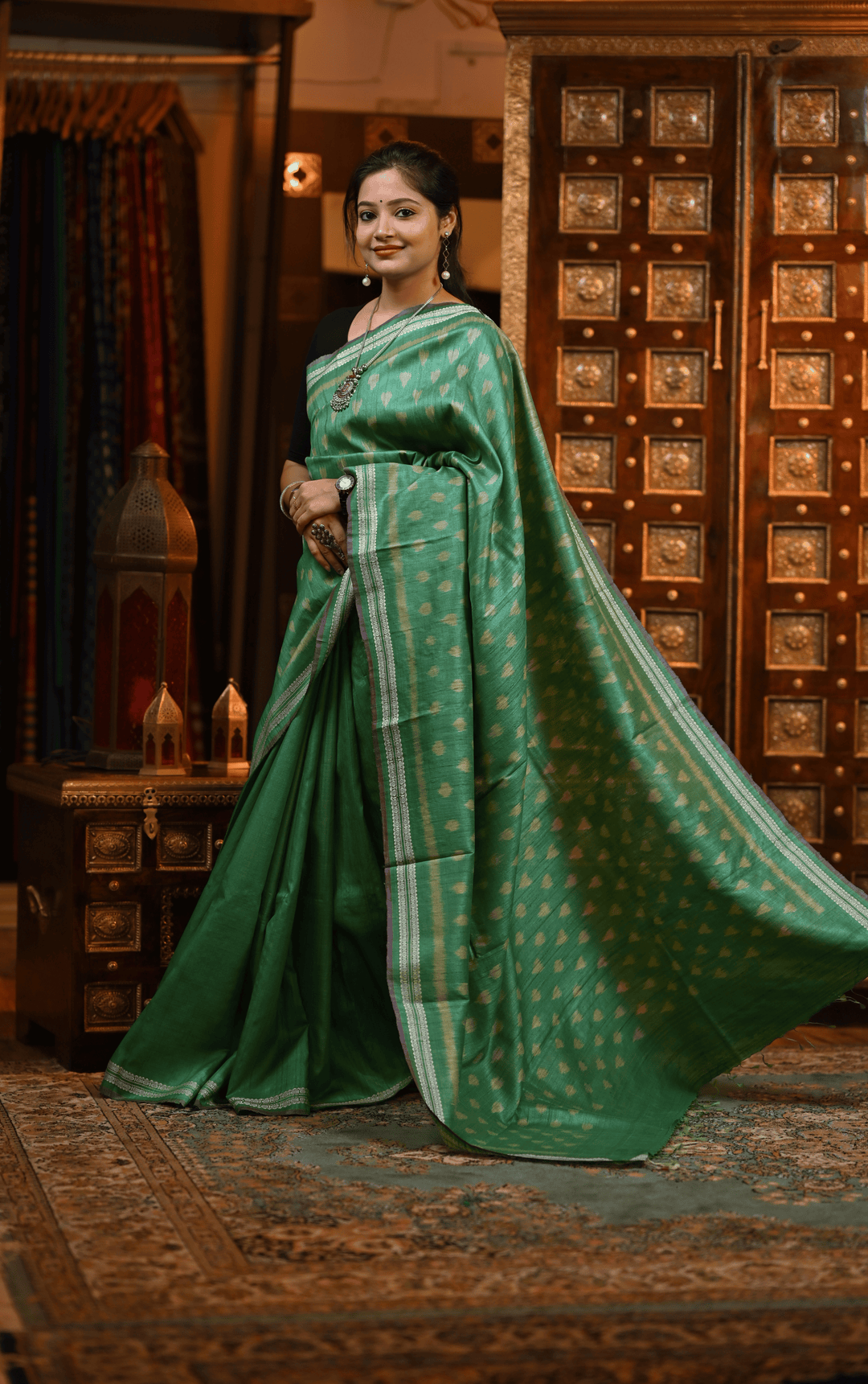 RUHANI URBAN DRAPES DESIGNER FINE TUSSAR HANDLOOM SILK SAREE