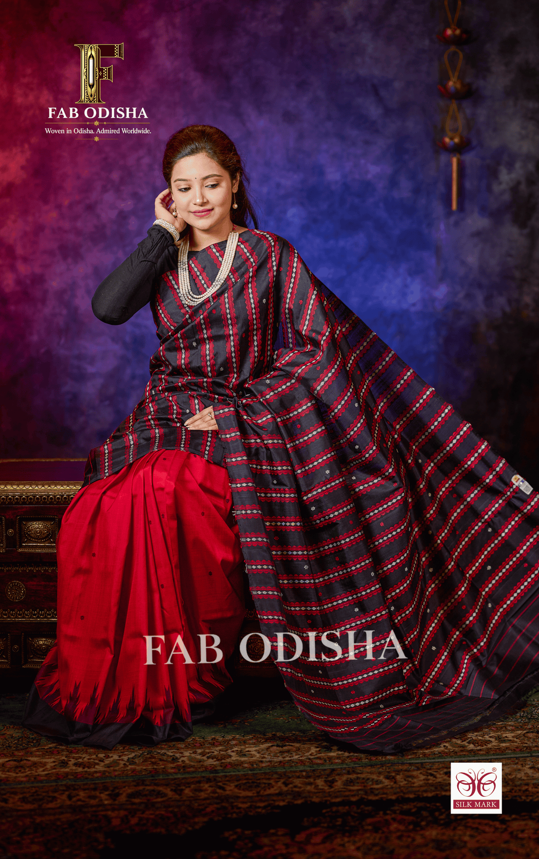 RUBY ROYALE BERHAMPURI HANDLOOM DOUBLE AANCHAL PURE SILK PATTA SAREE