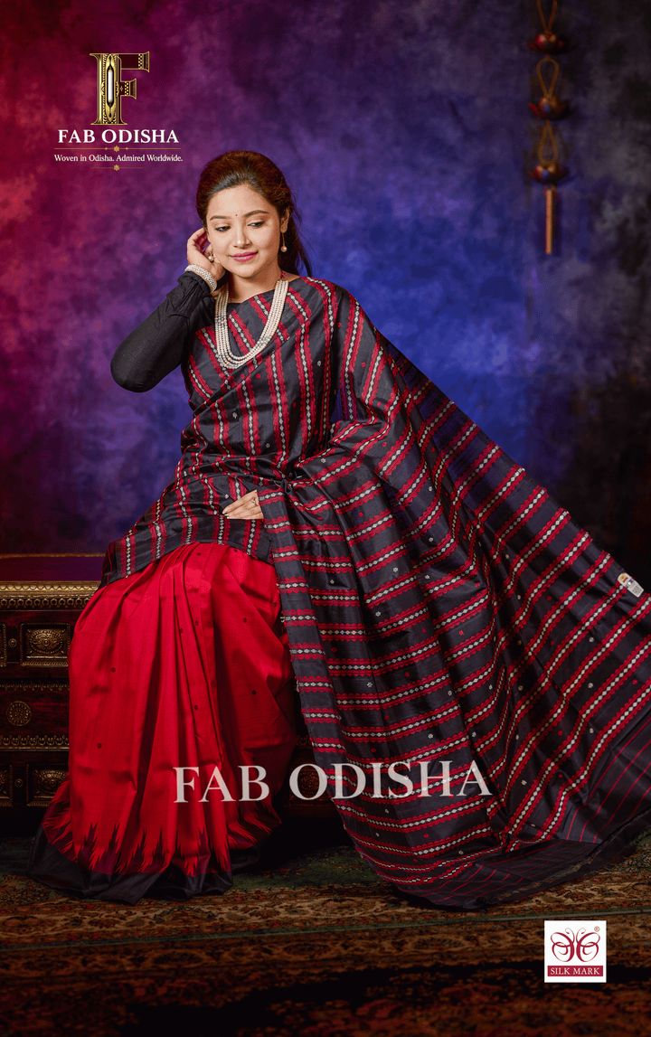 RUBY ROYALE BERHAMPURI HANDLOOM DOUBLE AANCHAL PURE SILK PATTA SAREE