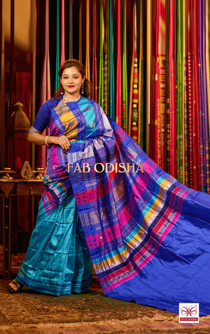 NEEL BAGH BERHAMPURI DOUBLE AANCHAL PURE SILK PATTA SAREE